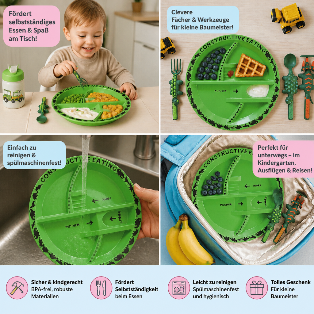 Geschirr und Besteckset im Dino-Design