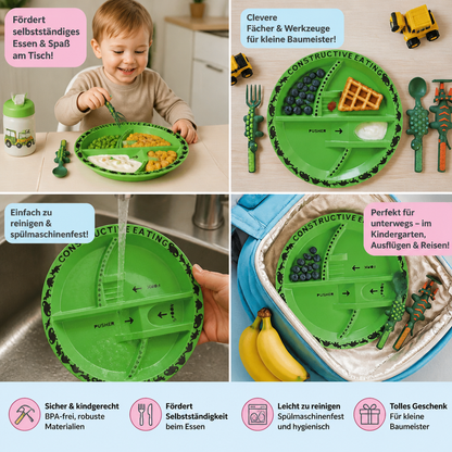 Geschirr und Besteckset im Dino-Design