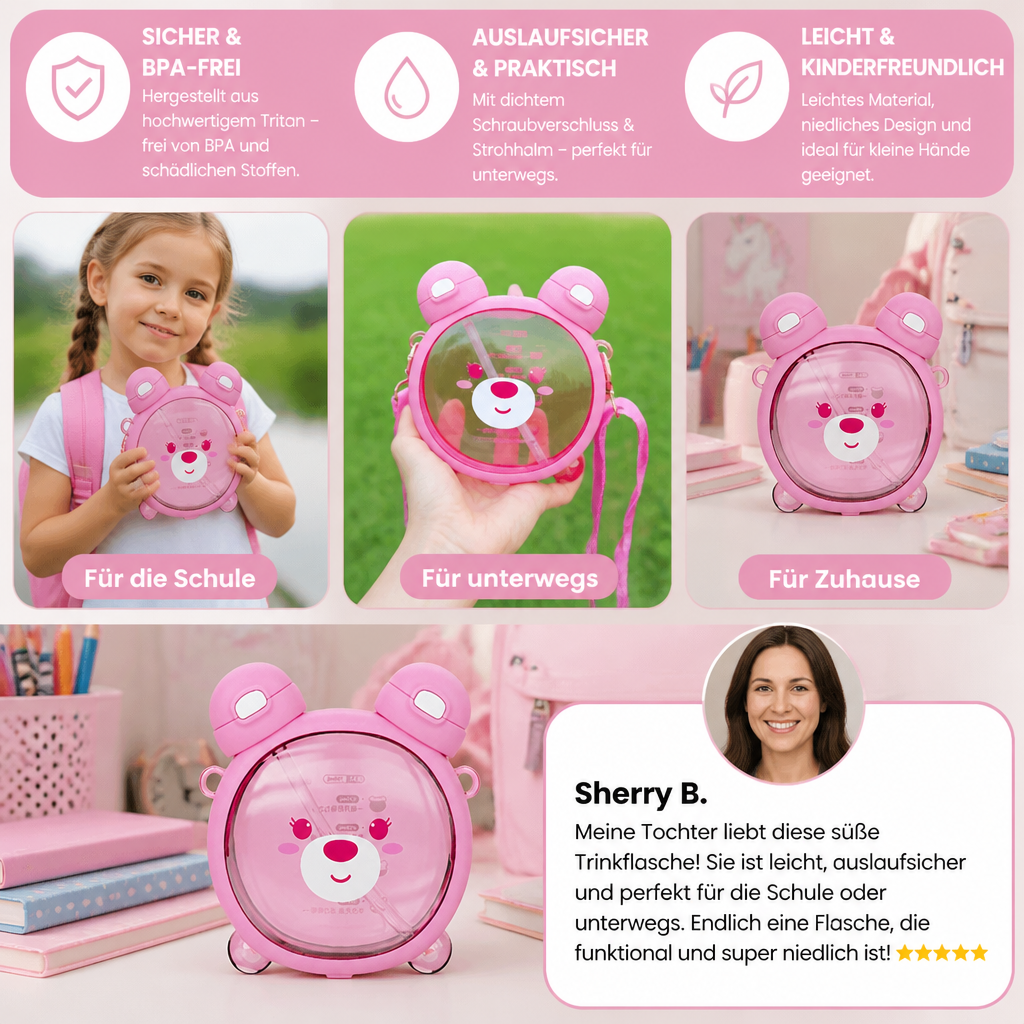 750MLCute Bär Kessel Stroh Wasser Tasse Sommer Tritan Stroh Flasche Kunststoff Stroh Trinkbecher Kawaii Kinder Wasser Tasse für die Schul