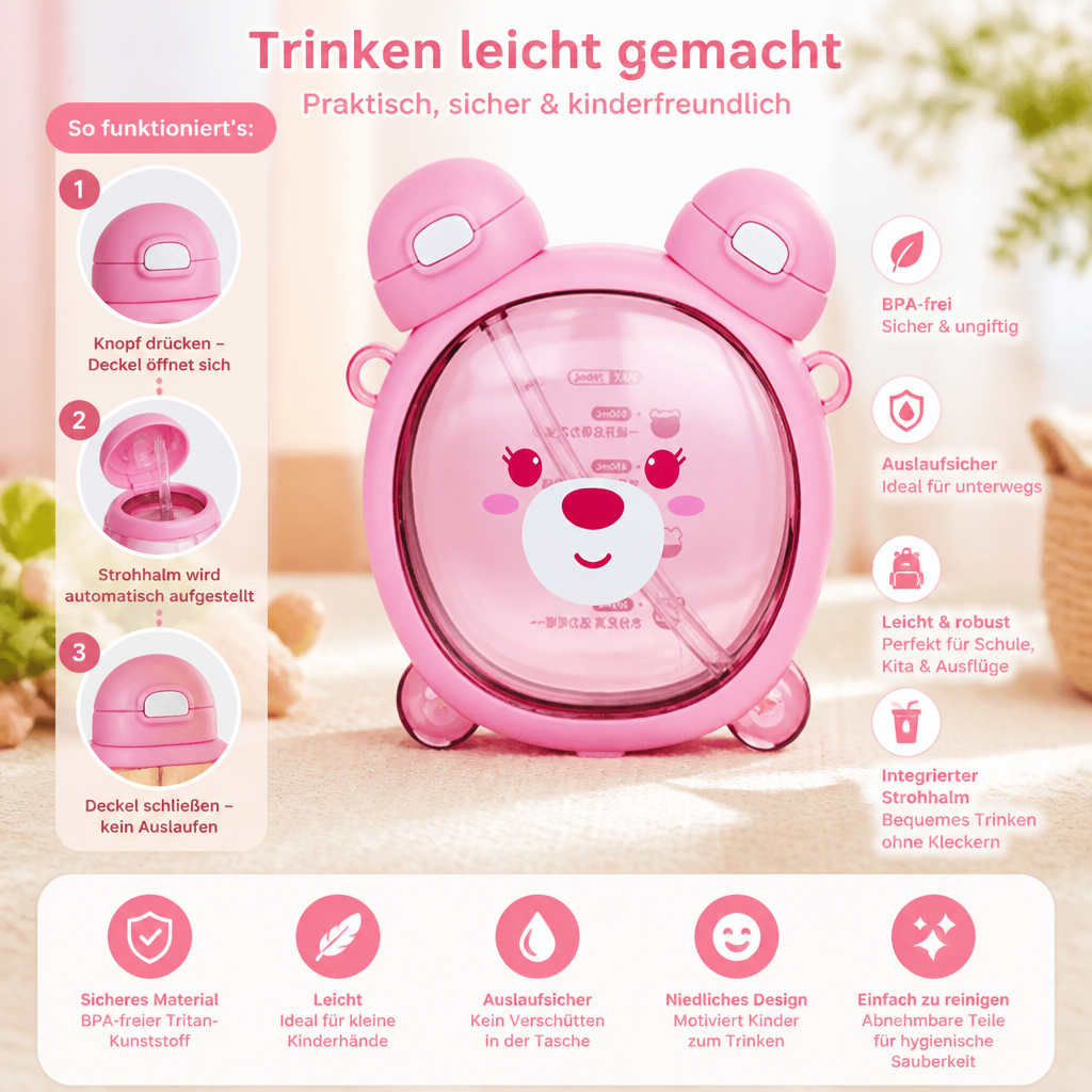 750MLCute Bär Kessel Stroh Wasser Tasse Sommer Tritan Stroh Flasche Kunststoff Stroh Trinkbecher Kawaii Kinder Wasser Tasse für die Schul