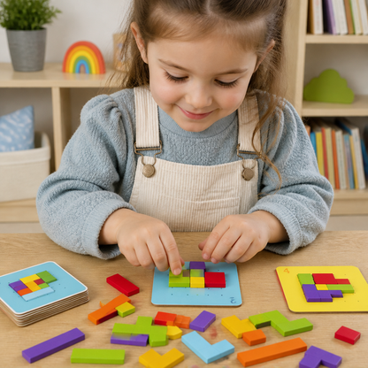 Familienspiel: Holzpuzzle zum Zuordnen von Formen