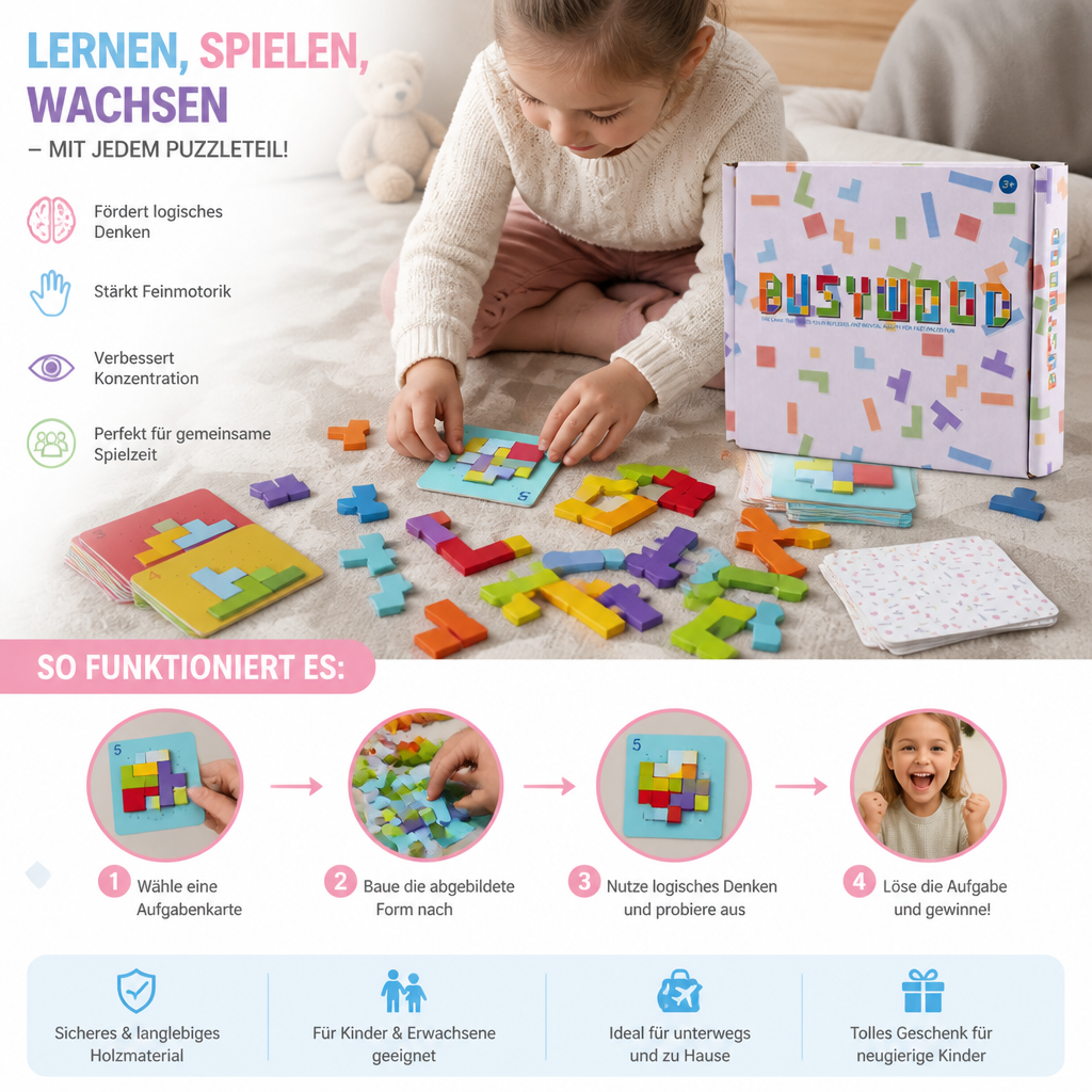 Familienspiel: Holzpuzzle zum Zuordnen von Formen