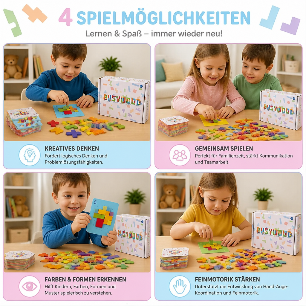 Familienspiel: Holzpuzzle zum Zuordnen von Formen