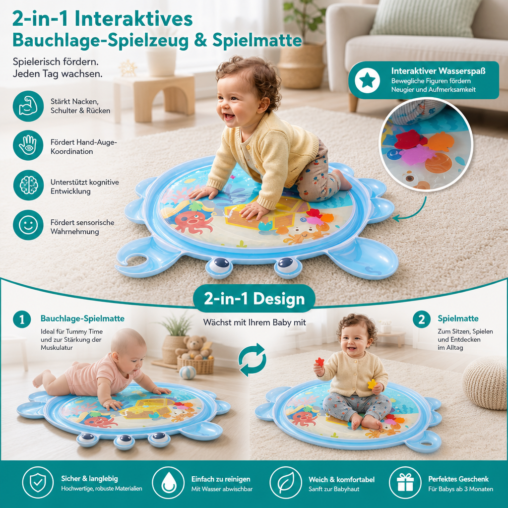 2-in-1 Interaktives Bauchlage-Spielzeug & Spielmatte