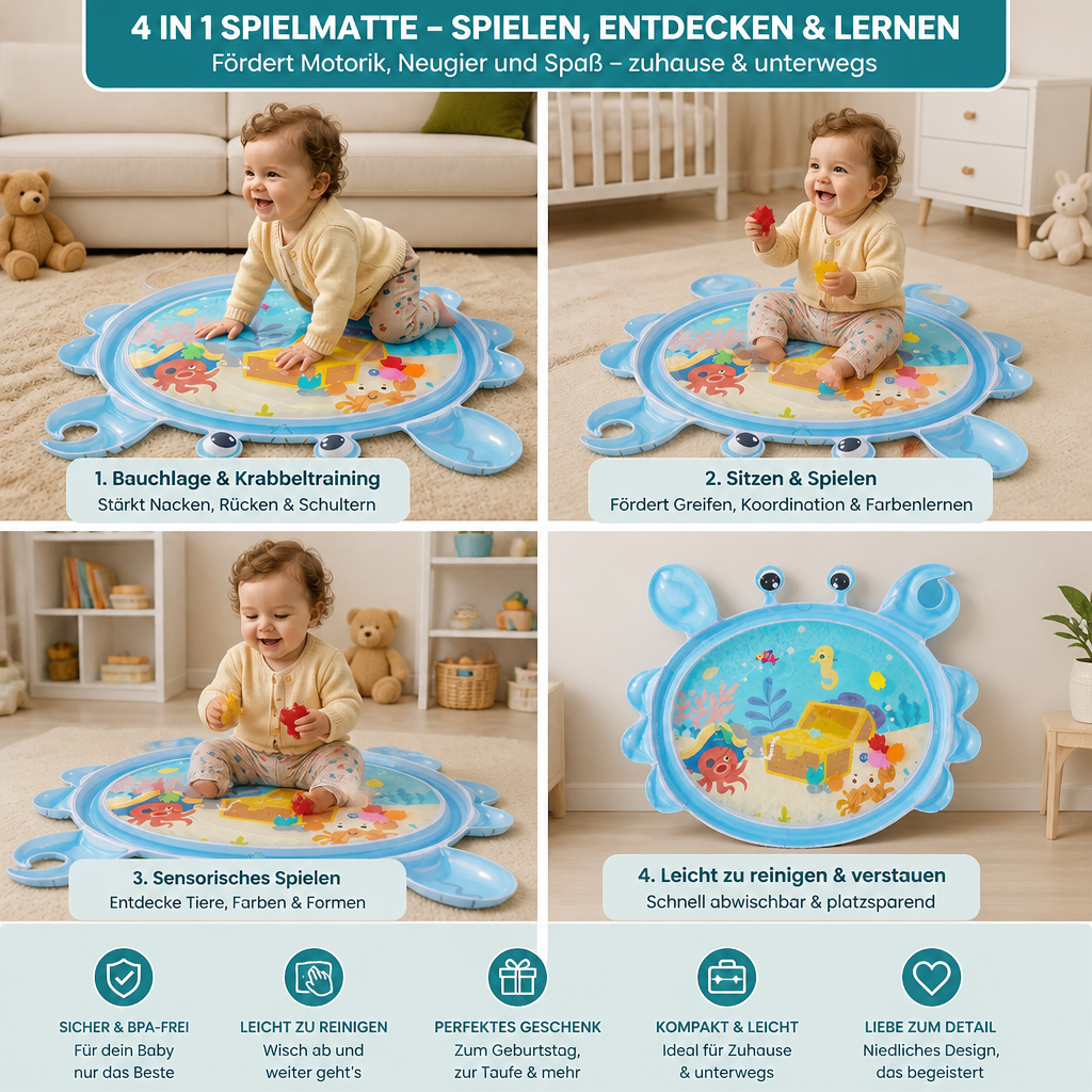 2-in-1 Interaktives Bauchlage-Spielzeug & Spielmatte