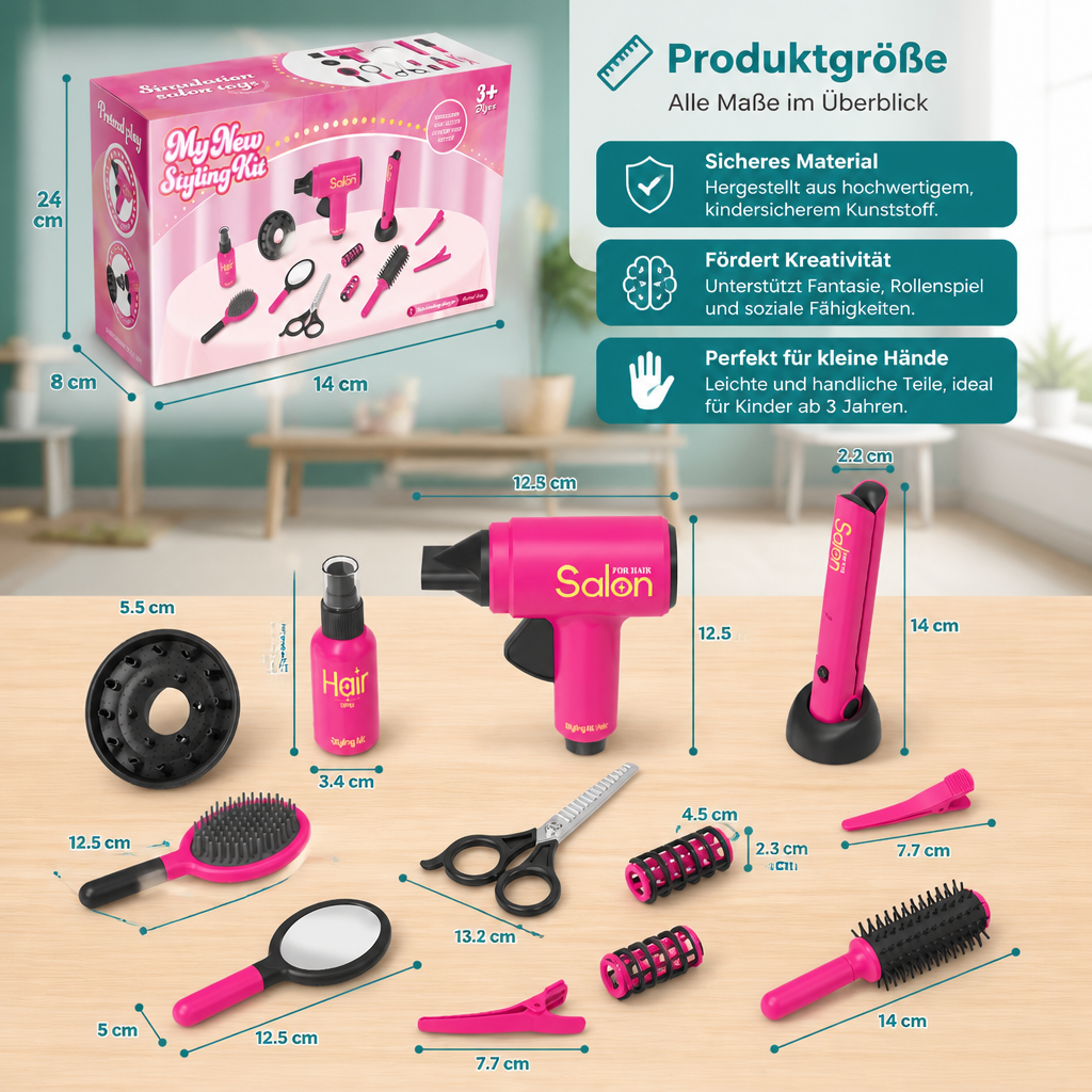 14-teiliges Kinder-Friseursalon-Rollenspielset