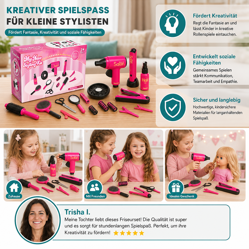14-teiliges Kinder-Friseursalon-Rollenspielset