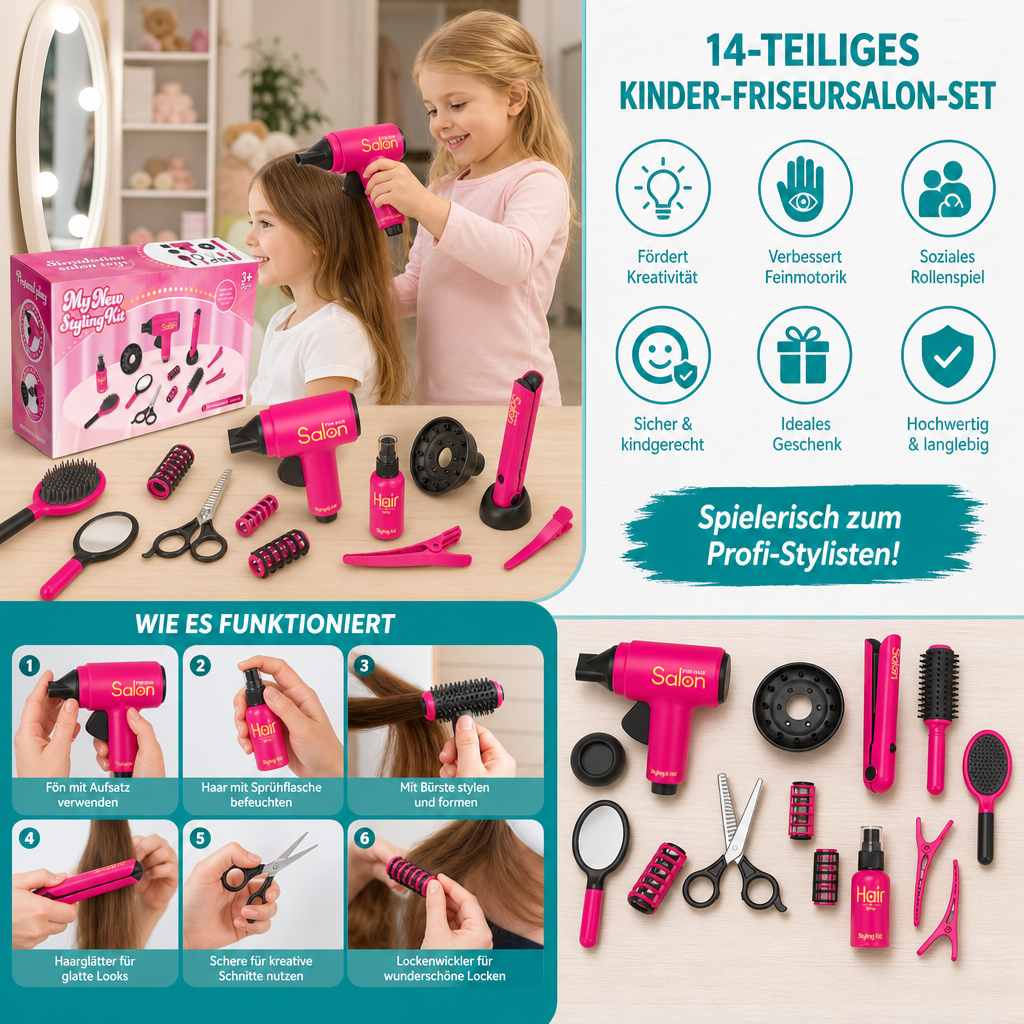 14-teiliges Kinder-Friseursalon-Rollenspielset