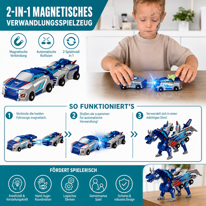 2-in-1 Magnetisches Verwandlungsauto & Dinosaurier-Spielzeug mit automatischer Kollisionsfunktion