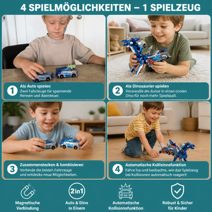 2-in-1 Magnetisches Verwandlungsauto & Dinosaurier-Spielzeug mit automatischer Kollisionsfunktion