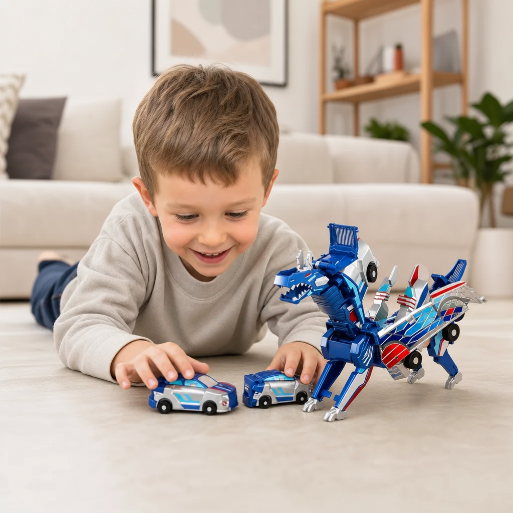 2-in-1 Magnetisches Verwandlungsauto & Dinosaurier-Spielzeug mit automatischer Kollisionsfunktion