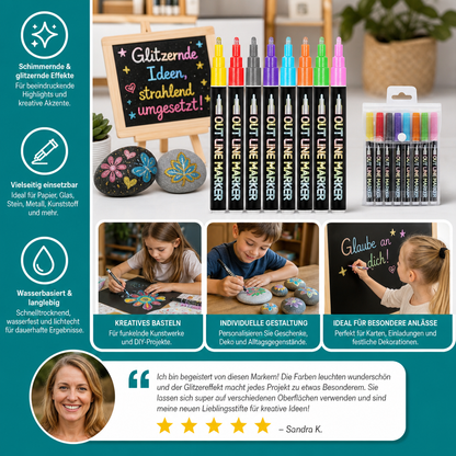 Schimmernde Konturen- & Metallic-Glitzermarker im Set