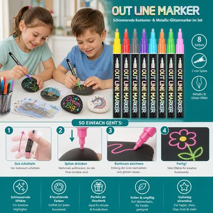 Schimmernde Konturen- & Metallic-Glitzermarker im Set