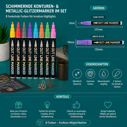 Schimmernde Konturen- & Metallic-Glitzermarker im Set