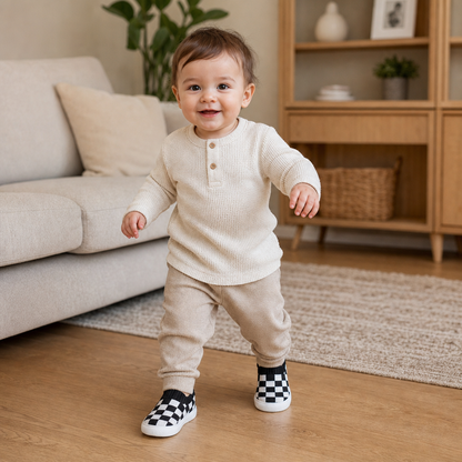 Leichte karierte Lauflernschuhe für Babys mit weichen rutschfesten Sohlen