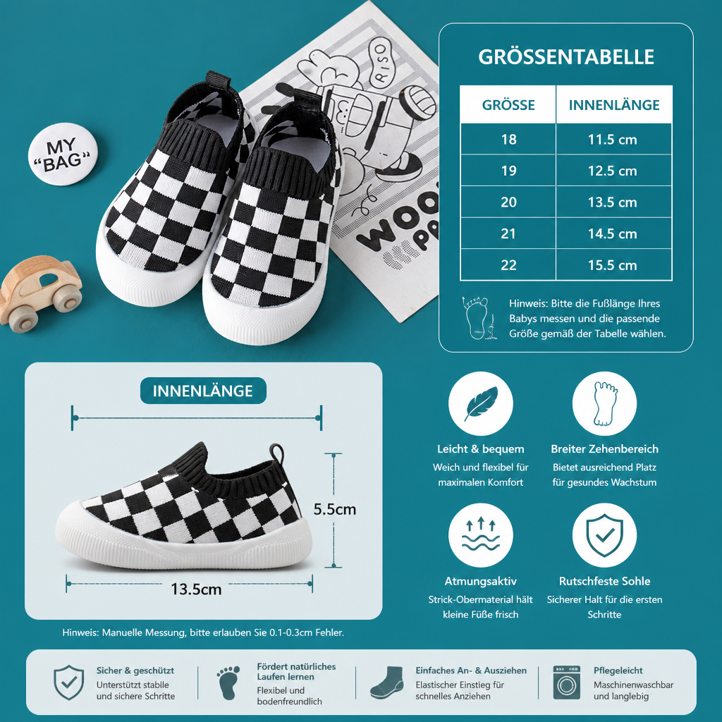 Leichte karierte Lauflernschuhe für Babys mit weichen rutschfesten Sohlen