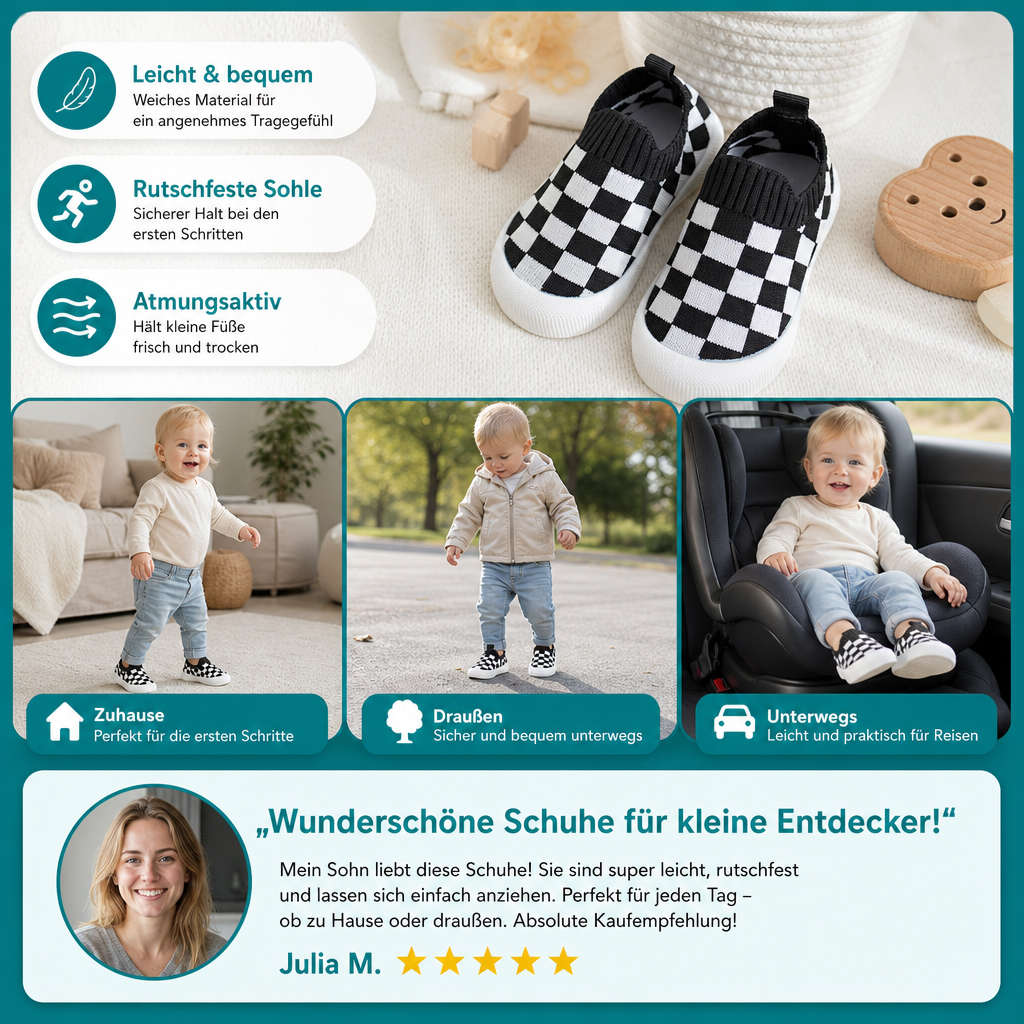 Leichte karierte Lauflernschuhe für Babys mit weichen rutschfesten Sohlen
