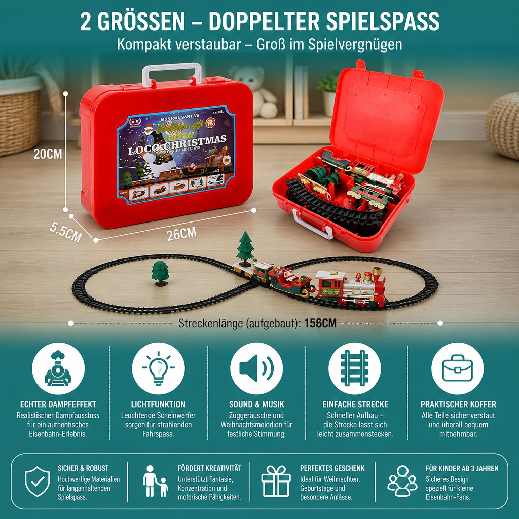 Elektrische Kinder-Eisenbahn mit Licht-, Sound- & Dampfeffekten