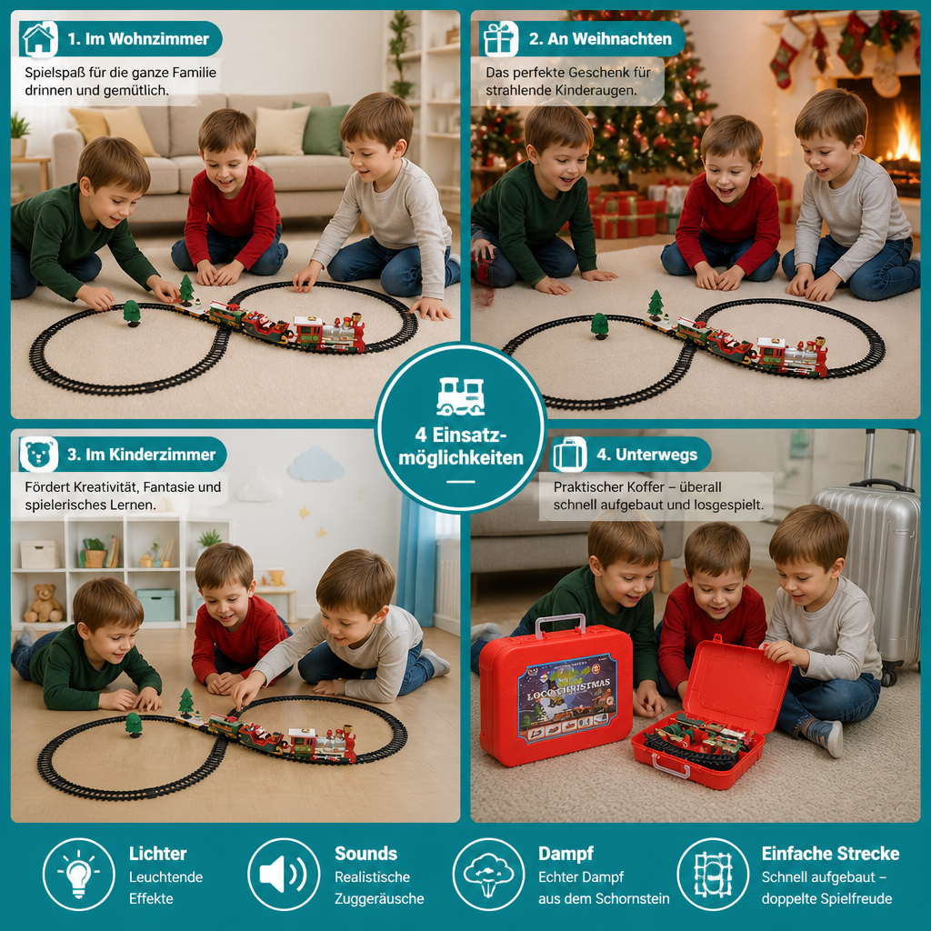 Elektrische Kinder-Eisenbahn mit Licht-, Sound- & Dampfeffekten