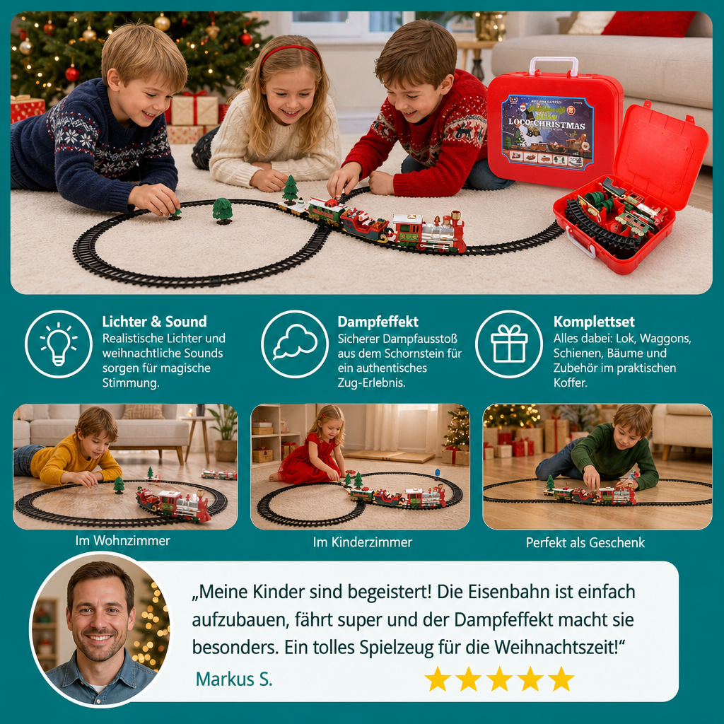 Elektrische Kinder-Eisenbahn mit Licht-, Sound- & Dampfeffekten
