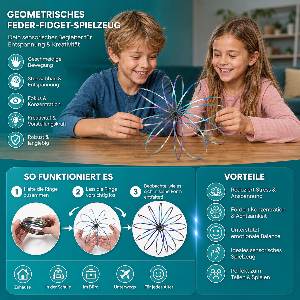 Geometrisches Feder-Fidget-Spielzeug – Sensorische Anti-Stress-Skulptur