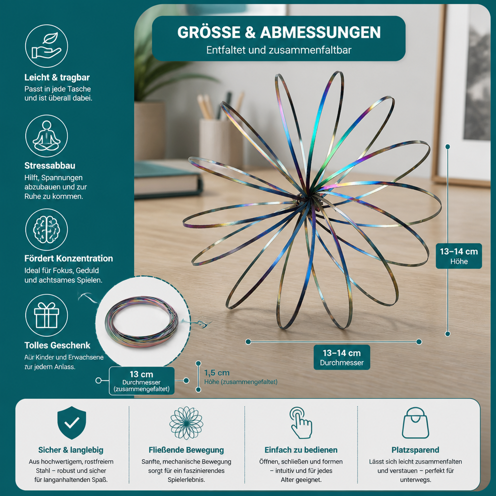 Geometrisches Feder-Fidget-Spielzeug – Sensorische Anti-Stress-Skulptur