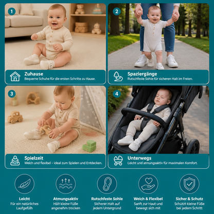 Bequeme Babyschuhe mit weichen, rutschfesten Sohlen