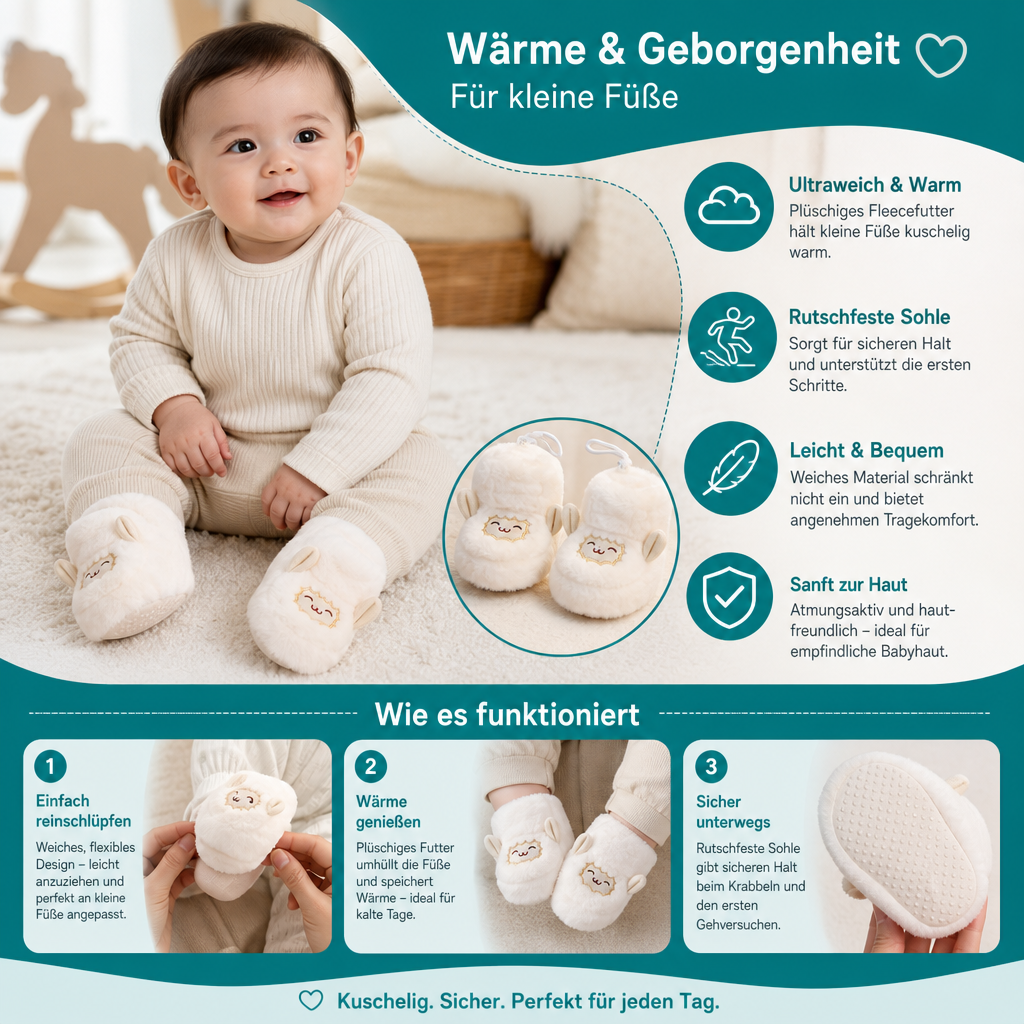 Warme & gemütliche Baby-Booties mit Fleecefutter und weichen rutschfesten Sohlen