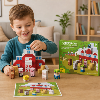 Magnetisches Bauernhof-Baustein-Reisespielset mit Tieren & Scheune