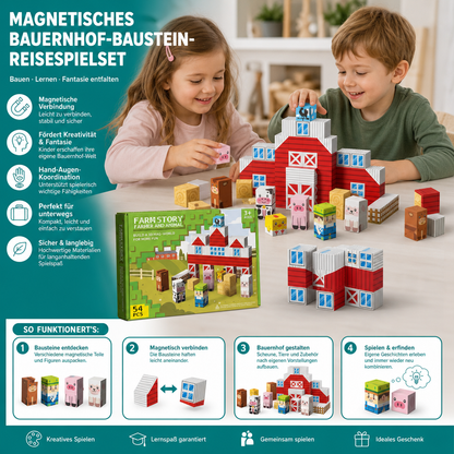 Magnetisches Bauernhof-Baustein-Reisespielset mit Tieren & Scheune
