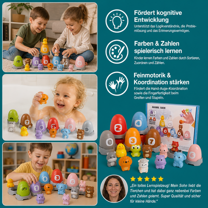 Montessori-Fingerpuppen-Set aus weichem Gummi mit Bauernhoftieren zum Farben-Sortieren & Zahlenlernen