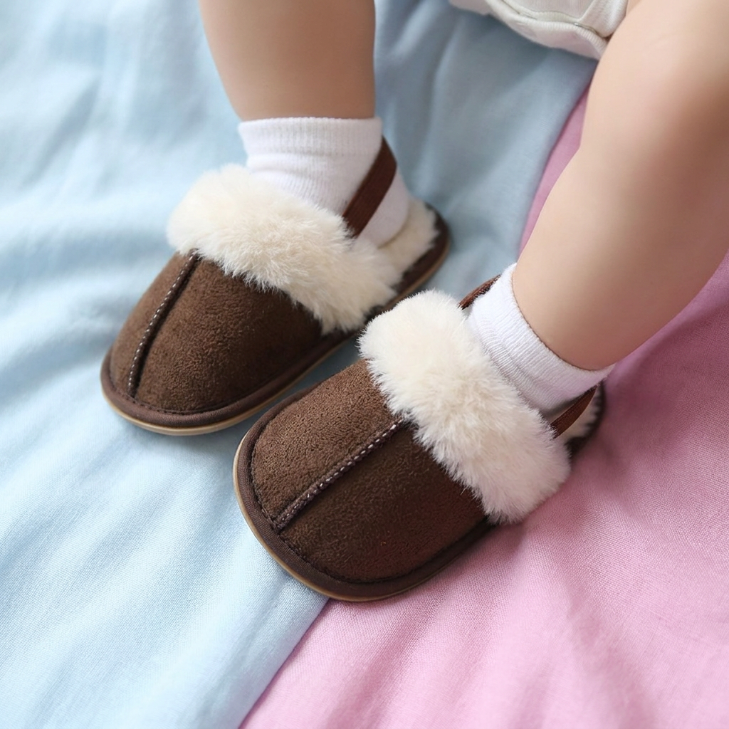 Flauschige Babyslipper mit rutschfester Sohle