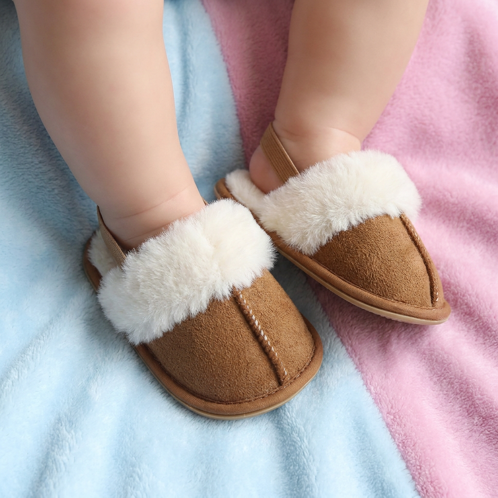 Flauschige Babyslipper mit rutschfester Sohle