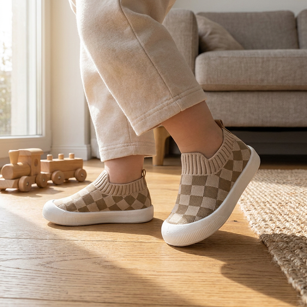 Leichte karierte Lauflernschuhe für Babys mit weichen rutschfesten Sohlen
