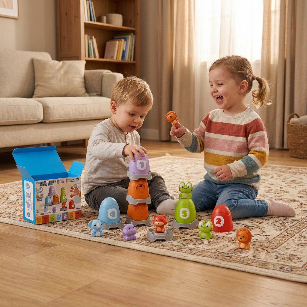 Montessori-Fingerpuppen-Set aus weichem Gummi mit Bauernhoftieren zum Farben-Sortieren & Zahlenlernen