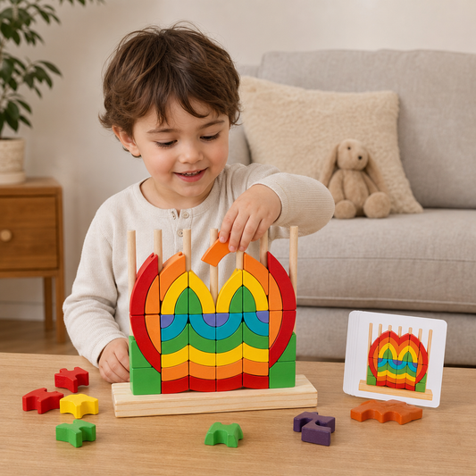 Montessori Holz-Regenbogen Stapel- & Zuordnungspuzzle