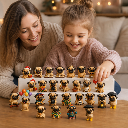 24-Tage Mops-Adventskalender mit Überraschungsfiguren