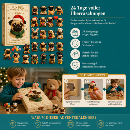 24-Tage Mops-Adventskalender mit Überraschungsfiguren