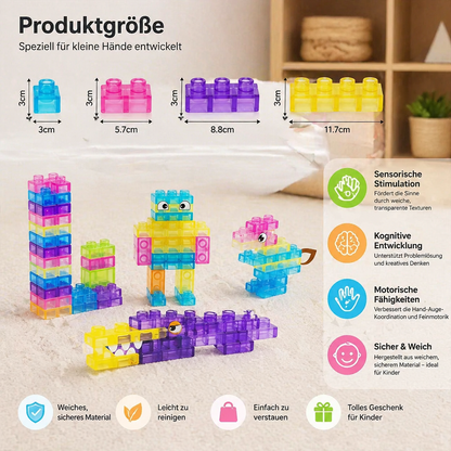 Sensorische Soft-Bausteine für Kinder – weiche, drückbare Lernbausteine für Spiel & Spaß