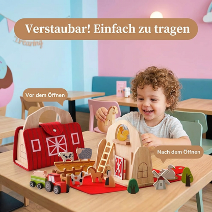 Montessori Holz & Filz Reise Farm Spielzeug - Perfekt für Unterwegs