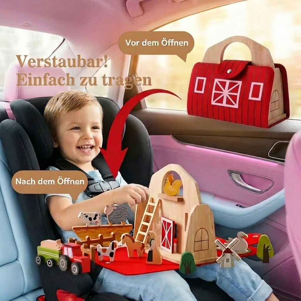 Montessori Holz & Filz Reise Farm Spielzeug - Perfekt für Unterwegs