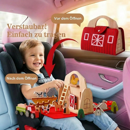 Montessori Holz & Filz Reise Farm Spielzeug - Perfekt für Unterwegs