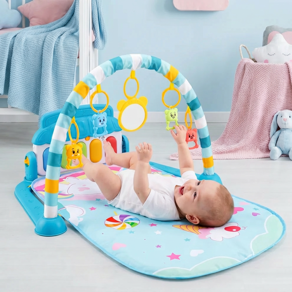 Baby Musik-Spielbogen mit Piano – Interaktive Sensorik Krabbeldecke für 0-24 Monate