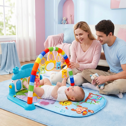 Baby Musik-Spielbogen mit Piano – Interaktive Sensorik Krabbeldecke für 0-24 Monate