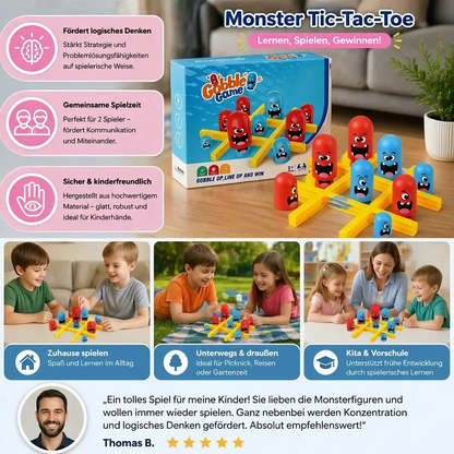 Monster Tic-Tac-Toe Brettspiel für Kinder – Lustiges 2-Spieler Strategiespiel