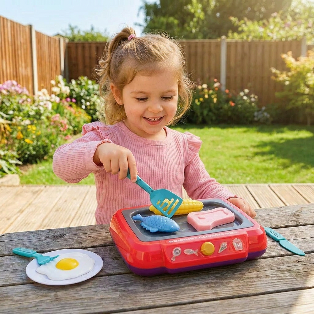 Kinder BBQ Kochset mit Spielzeugessen & Zubehör