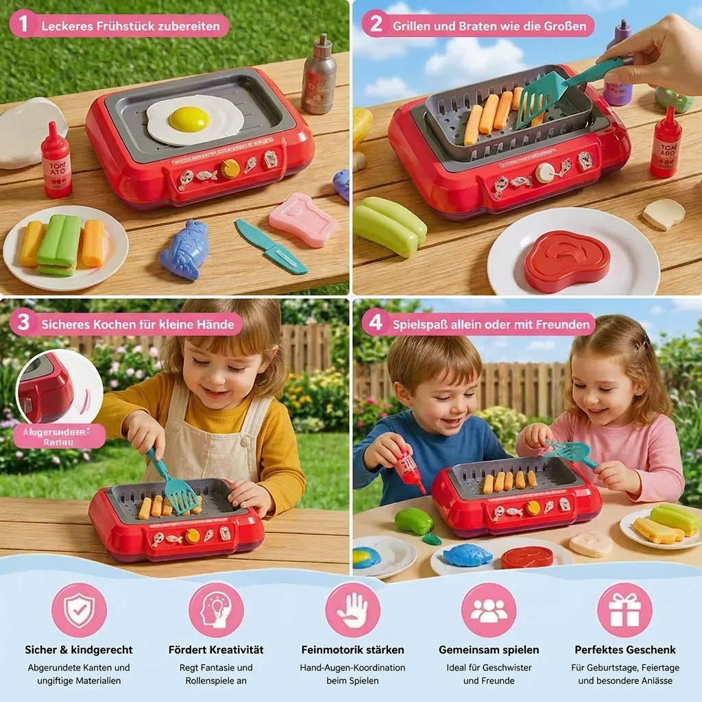 Kinder BBQ Kochset mit Spielzeugessen & Zubehör