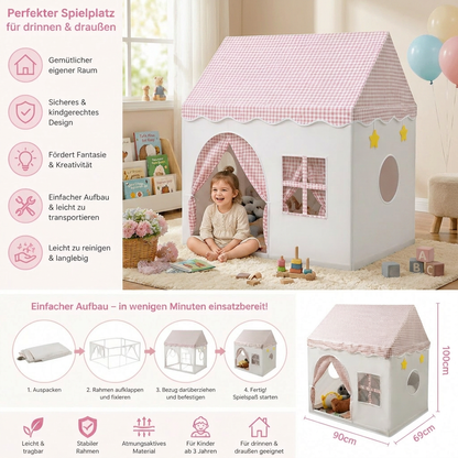 Kinder Spielhaus Zelt mit Karo-Dach