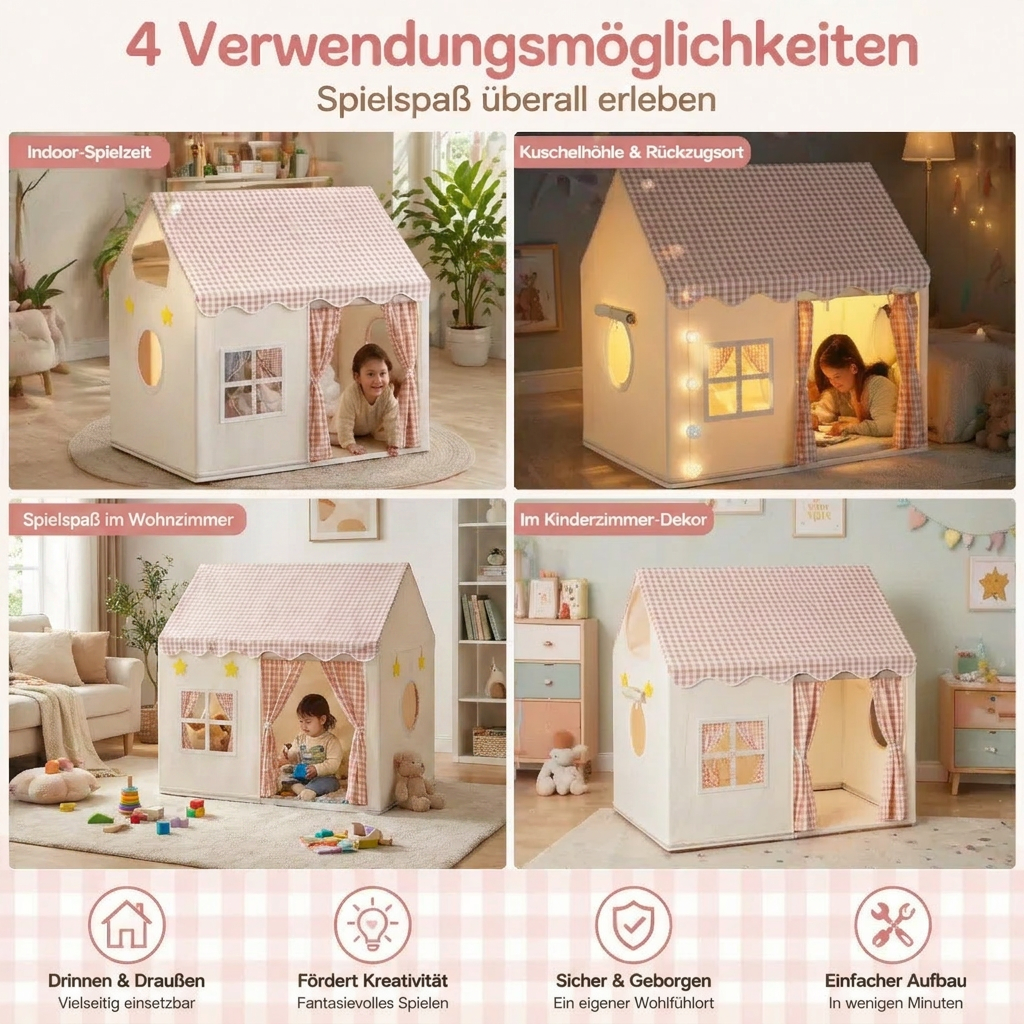 Kinder Spielhaus Zelt mit Karo-Dach