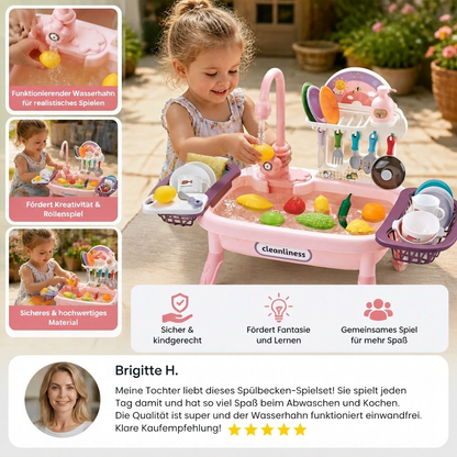 Sommer Kinder-Spielküche mit Wasserfunktion – Spülbecken-Spielset mit Zubehör für realistischen Spielspaß